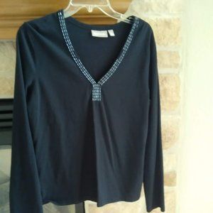 Long Sleeve Black Embellished Tee
